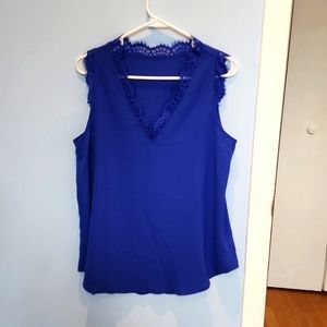 Royal blue tank top, lace trim size Large